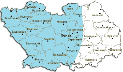 Карта покрытия спутникового интернета Ka Sat в Пензенской области